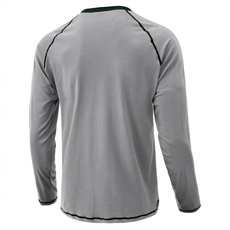 Pop Men's Henley Collar Long Sleeved T-shirts Solid Casual Top Single Breasted Pocket TShirt Soft Comfy Bottoming Shirt For Autu