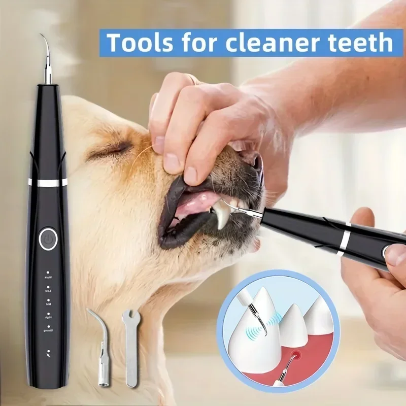 Electric Ultrasonic Pet Scaler, 2 Cleaning Heads, 4 Modes, Home Calculus Remover, Gum Care Set