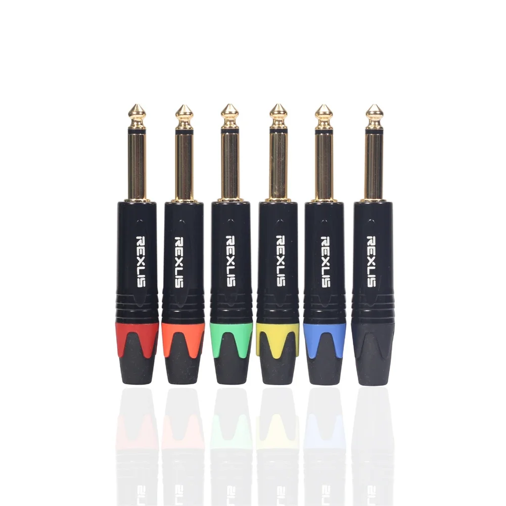 

Mono 6.35MM Jack 6.3MM Male Plug Connector Aluminum Tube Brass Gold Plated 1/4 Inch Microphone Plug Audio Cable Connector