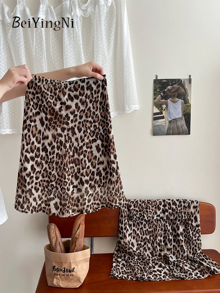 Beiyingni French Retro Mermaid Skirt Women Leopard Print Mesh A-line Midi Skirts Ladies Commute Elegant Contrast Skirt 2026 New