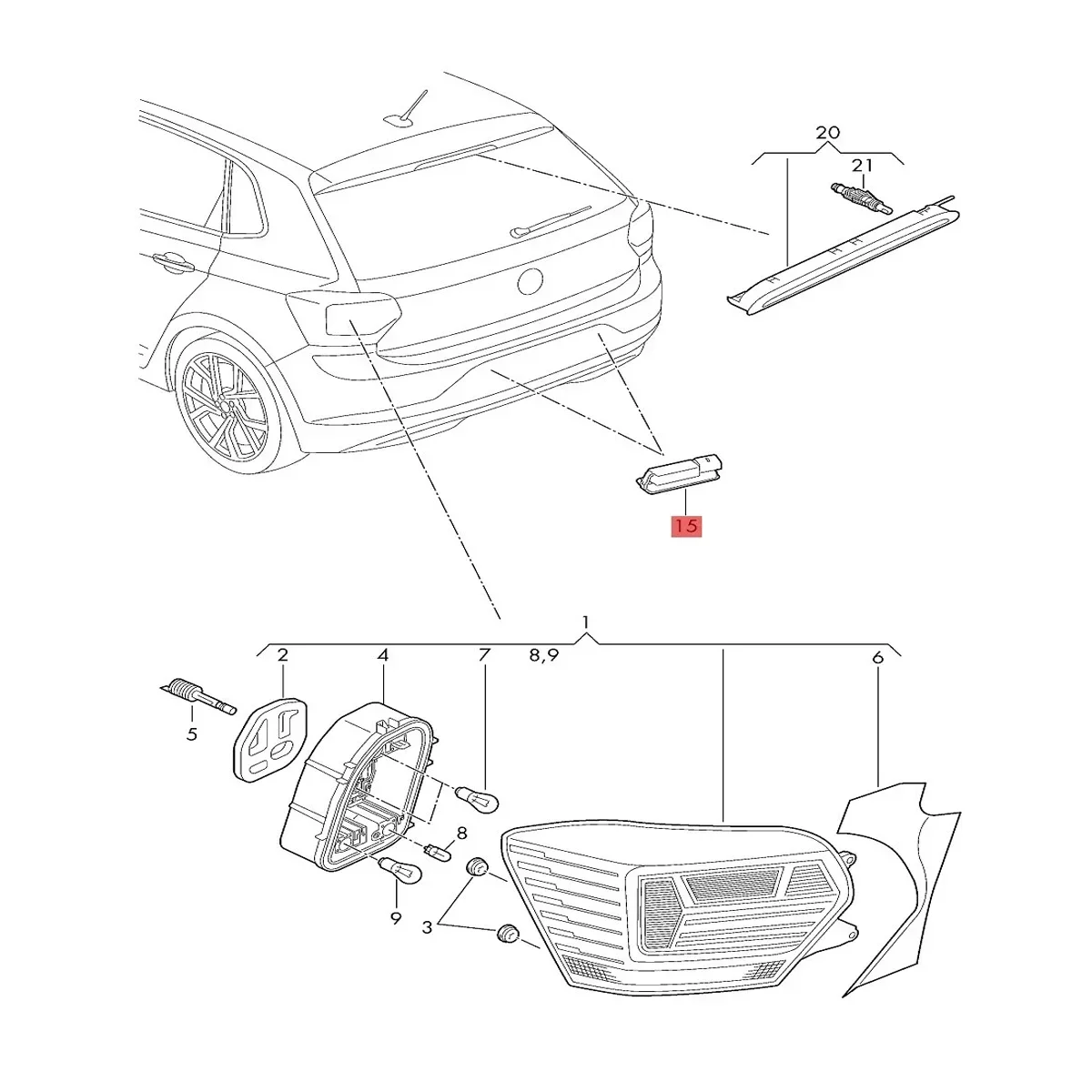 2x الخلفية رقم الترخيص لوحة مصباح الضوء الأصفر لشركة فولكس فاجن بولو 5 6R GTI جولف 6 7 باسات B7 CC سيات ليون 3 إيبيزا 1K8943021 1K8943021C #6