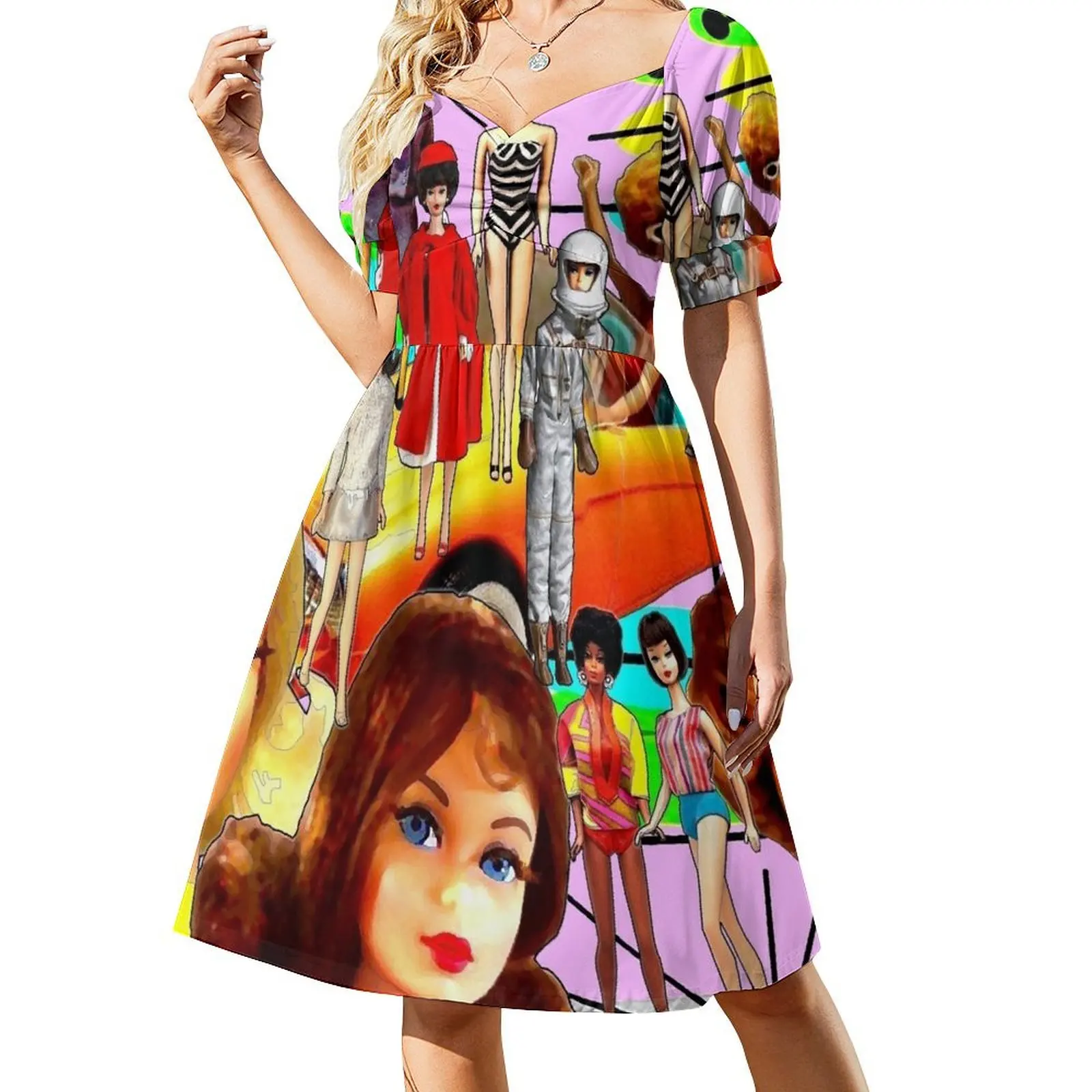 

RETRO 60S DOLLS Short-Sleeved Dress Beachwear summer dress woman 2025 trendy prom dresses 2025