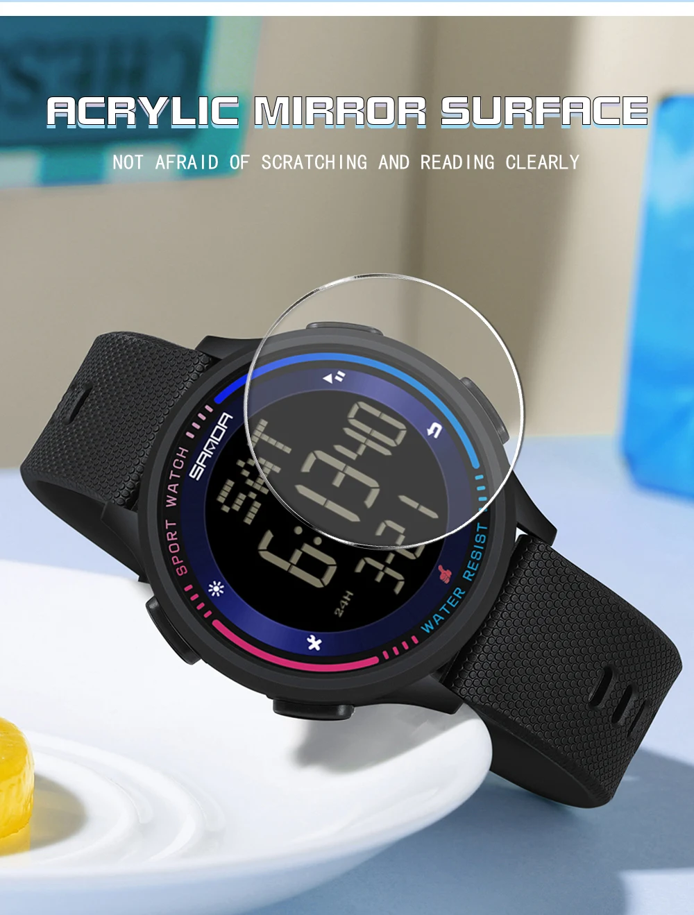 SANDA Herrenuhr, mehrere Funktionen, Outdoor-Sport, Stoppuhr, wasserdicht, digitales Uhrwerk, LED, Herren-Armbanduhr, elektronischer Alarm – Detail 9