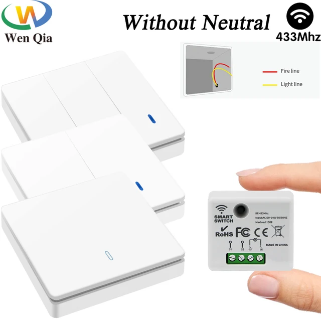 Mini inteligentny przełącznik bez neutralnego 433MHz przełącznik zdalnego sterowania światłem Rf bezprzewodowy włącznik ścienny 220V 130W moduł przekaźnikowy do wentylatora lampy