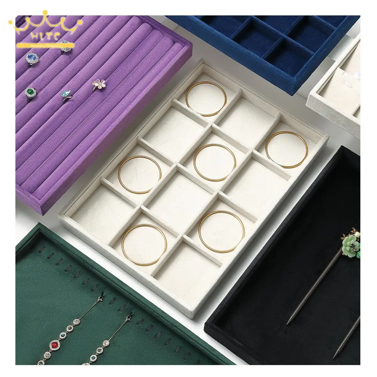 

35*24Cm Velvet Jewelry Display Tray for Ring Necklace Bracelet Dressing Room Desktop Accessories Earring Pendant Traystorage