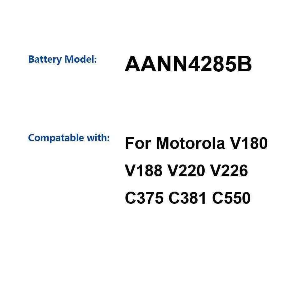 

Аккумулятор мобильного телефона AANN4285B 650 мАч для Motorola Moto V180 V188 V220 V226 C375 C381 C550