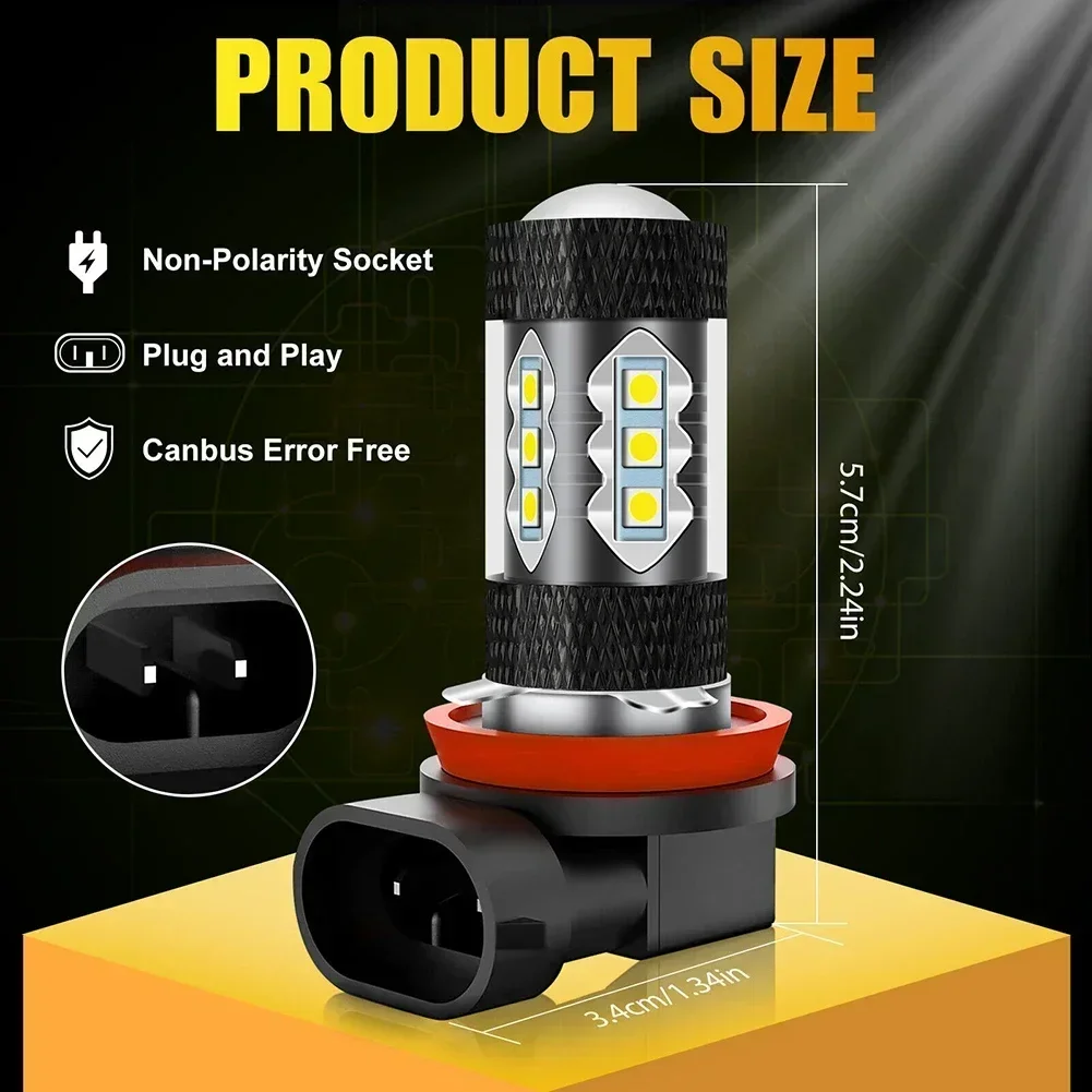 2pcs LED Fog Light DC10- 24V H11 H8 LED Bulbs 3000K Golden Yellow Super Bright Fog Light DRL Light High Power