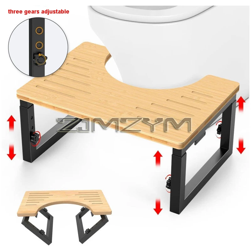 

Foldable Bamboo Toilet Stool Non Slide Poop Seat Squat Bench Adjustable Height Squat Stool for Bathroom