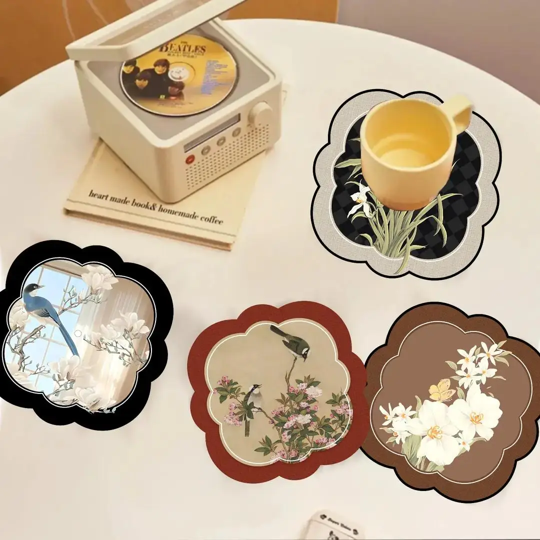 Chinese Style Antique Diatom Mud Drain Pad Creative Fruit Plate Pad Water Absorption Non-slip Insulation Cup Bowl Pad Kitchen