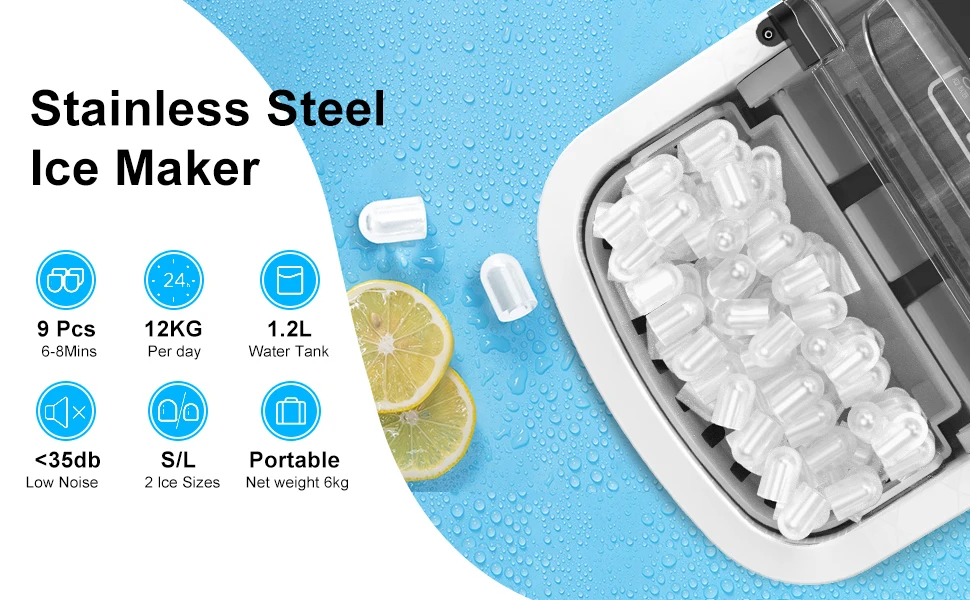 LOEFME Tragbare Mini-Vollautomatik-Eismaschine in Kugelform, 12 kg/24 Stunden, 6 Minuten/9 Stück Eiswürfel mit Schaufel, professionelle Eismaschine – Detail 6
