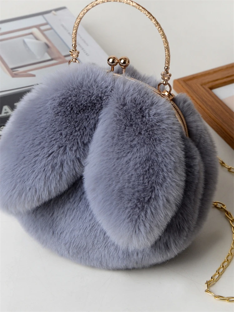 

2025 новая женская ручная диагональная плюшевая сумка, модная и простая милая сумка с кроличьими ушками, корейская версия, сумка на плечо