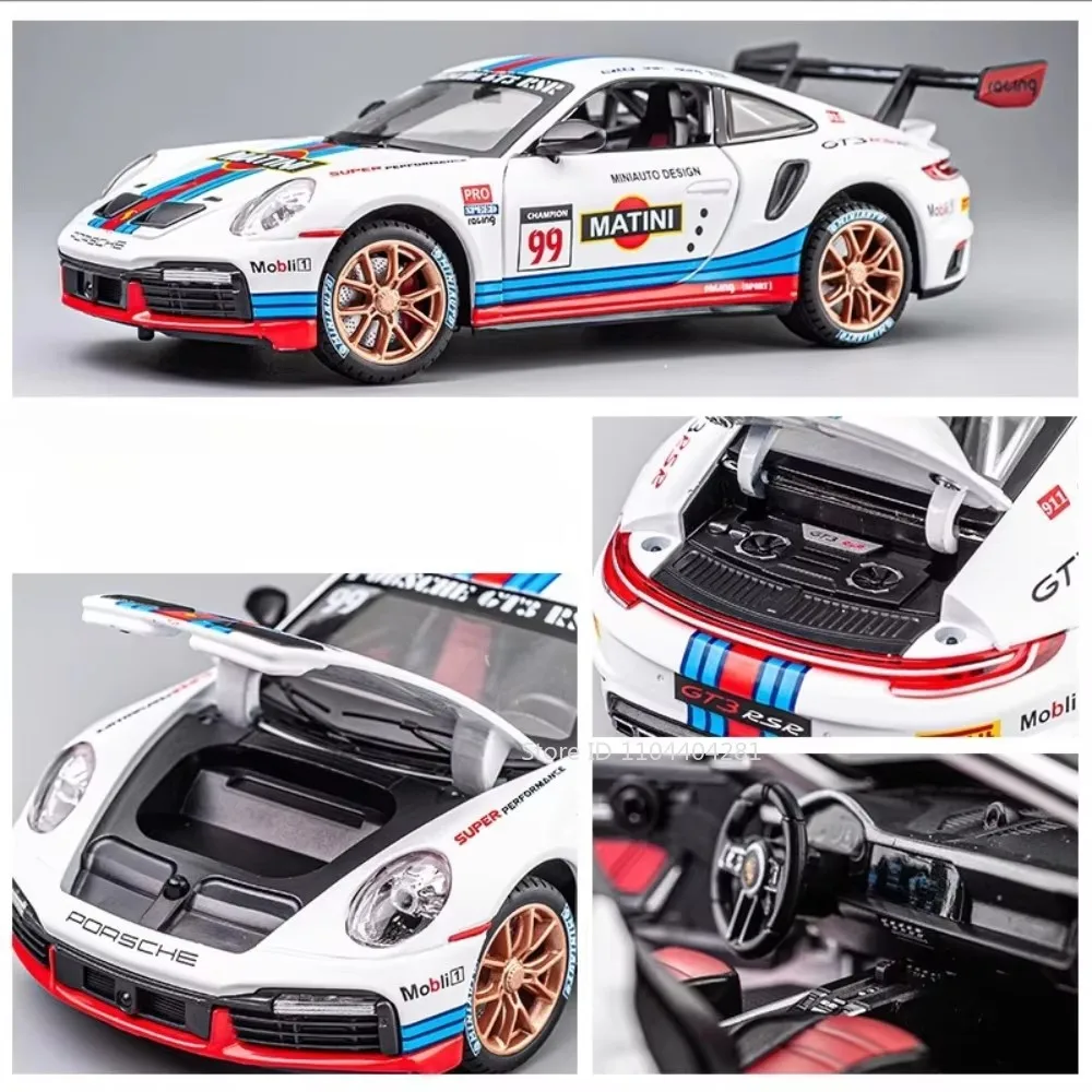 1:24 911 GT3 RSR كايين سيارات لعب دييكاست سبيكة نموذج الأبواب مفتوحة مع ضوء الصوت التراجع المركبات مجموعة هدايا الأطفال