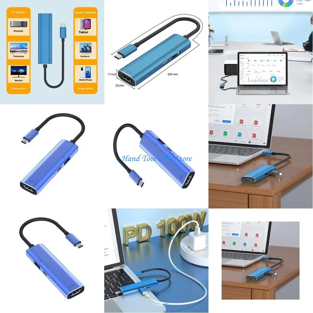 

H37F Aluminum USB C Hubs 1xUSB3.0 3xUSB2.0 Port Adapter Wide Compatibility