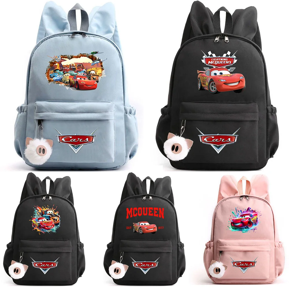 Pixar Cars Lightning McQueen Backpack Girl Boy Student Schoolbags Double Shoulder Bag Travel Bookbag Rabbit Ears Backpacks