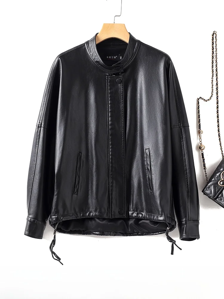 

Элитная женская куртка Haifeng из натуральной кожи, свободного кроя, верхняя одежда, новинка 2025 года, большие размеры, корейский стиль, приталенная, с воротником-стойкой, из овчины