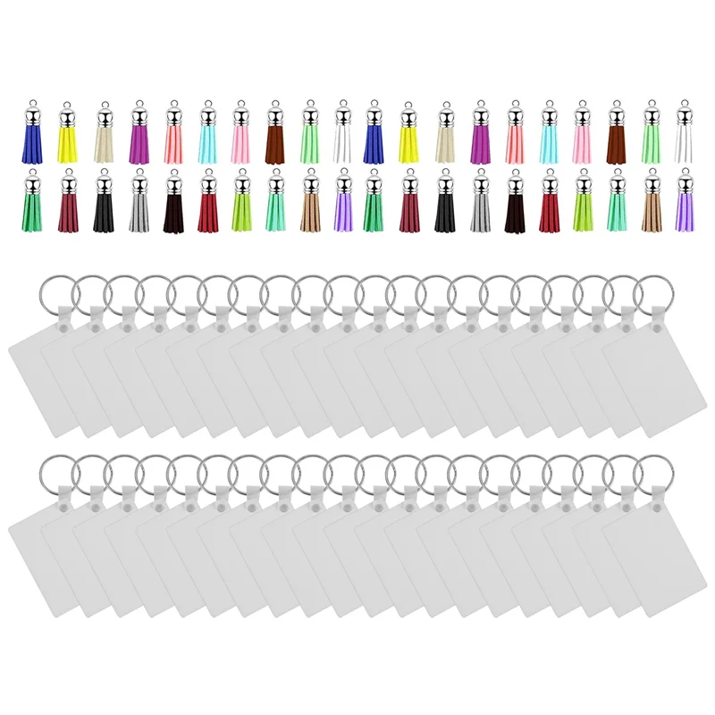 A15R -160Pcs Sublimation Keychain Blanks Set Key Rings Sublimation Blanks Heat Transfer Keychain Tassels MDF Blank