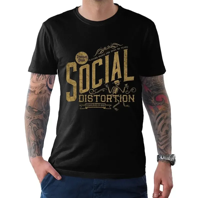 T-Shirt Vintage à Distorsion Sociale pour Homme et Femme, TAN( met-100)