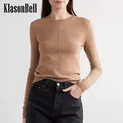 10.21 KlasonBell-Women Solid All-match O-Neck Hollow Out Weave Long Sleeve Fit Sweater Classic Simple Cashmere Knitwear Top