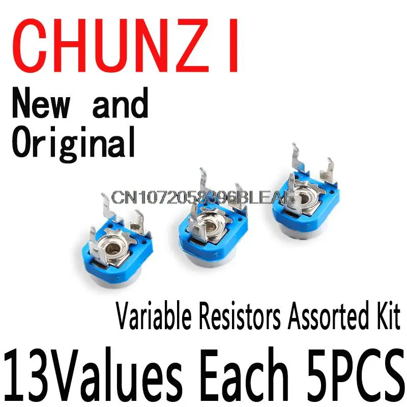 65PCS/Set 13Values*5pcs Trimming Potentiometer Top Adjustment RM065 Variable Resistors Assorted Kit  RM065 WH06-2 100R-1M 