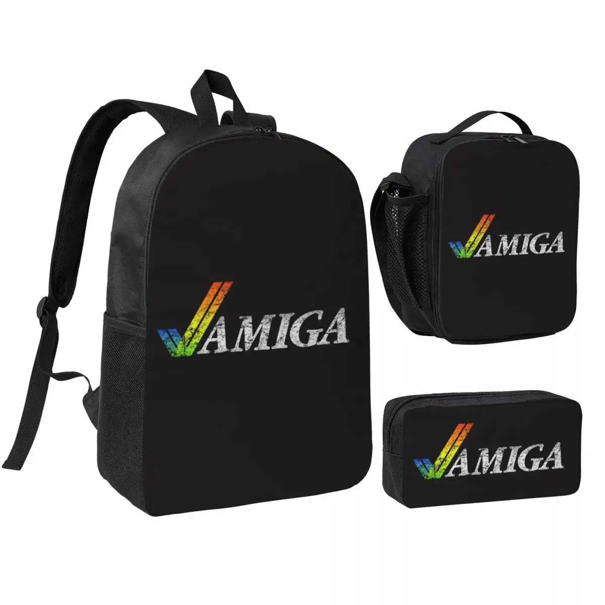 

Amiga Gaming Backpack Boys Girls BookBag School Bag Shoulder Bags 3ps Insulated Lunch Bag Pencil Case