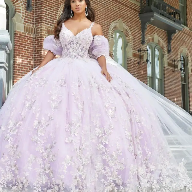 

Elegant Pink Ball Gown Quinceanera Dress 2024 Spaghetti Long Sleeve Sweet 15 16 Years Party Vestidos