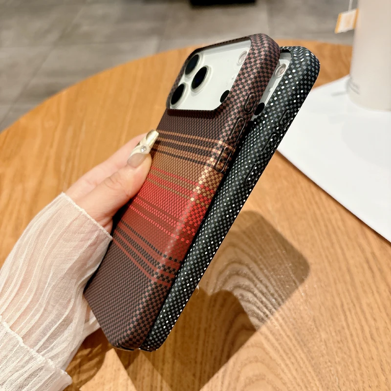 For Magsafe Magnetic Ultra Thin Carbon Fiber Textured Hard Phone Case For iPhone 18 17 Pro Max 15 14 13 12 16 Pro Max Back Cover view 4
