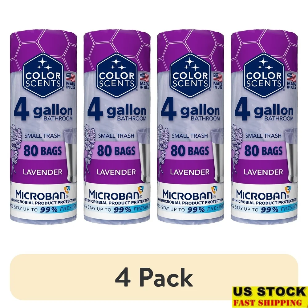 

4 Gallon Lavender Scented Trash Bags with Microban Antimicrobial Protection 80 Count Twist Tie Closure Easy Dispense Ideal Home