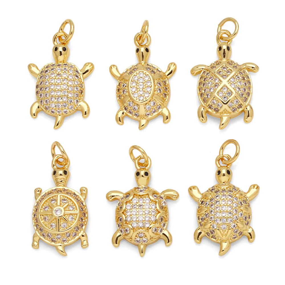 OCESRIO Fashion White Crystal Lucky Turtle Pendant for Necklaces Copper Gold Plated Jewelry Making Component Handmade pdtb628