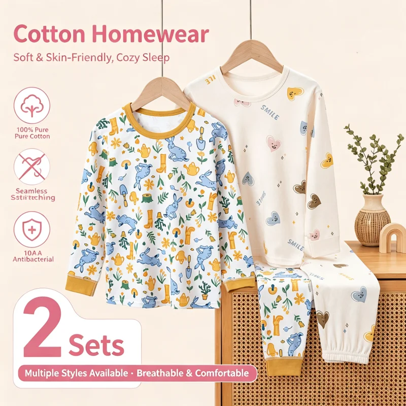 2PCS Printed Children Autumn Winter Clothing Sets Boys Girls Fashion New Pajamas Underwear Suit Kids Clothes Baby Warm Sleepwear