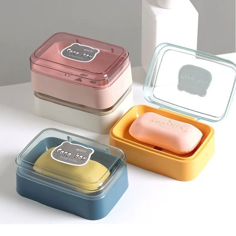 Creative Flip-Top Soap Dish Home Bathroom Dormitory Drainable Small Soap Dish with Lid Minimalist Cute Soap Dish
