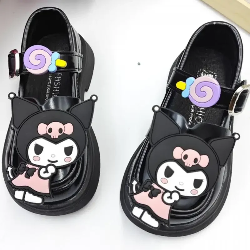 

Dance Shoes Small Leather Shoes Kuromi Hello Kitty Girl Loafer Black Princess Small Leather Shoes Stage Shoes Soft Bottom Kawaii