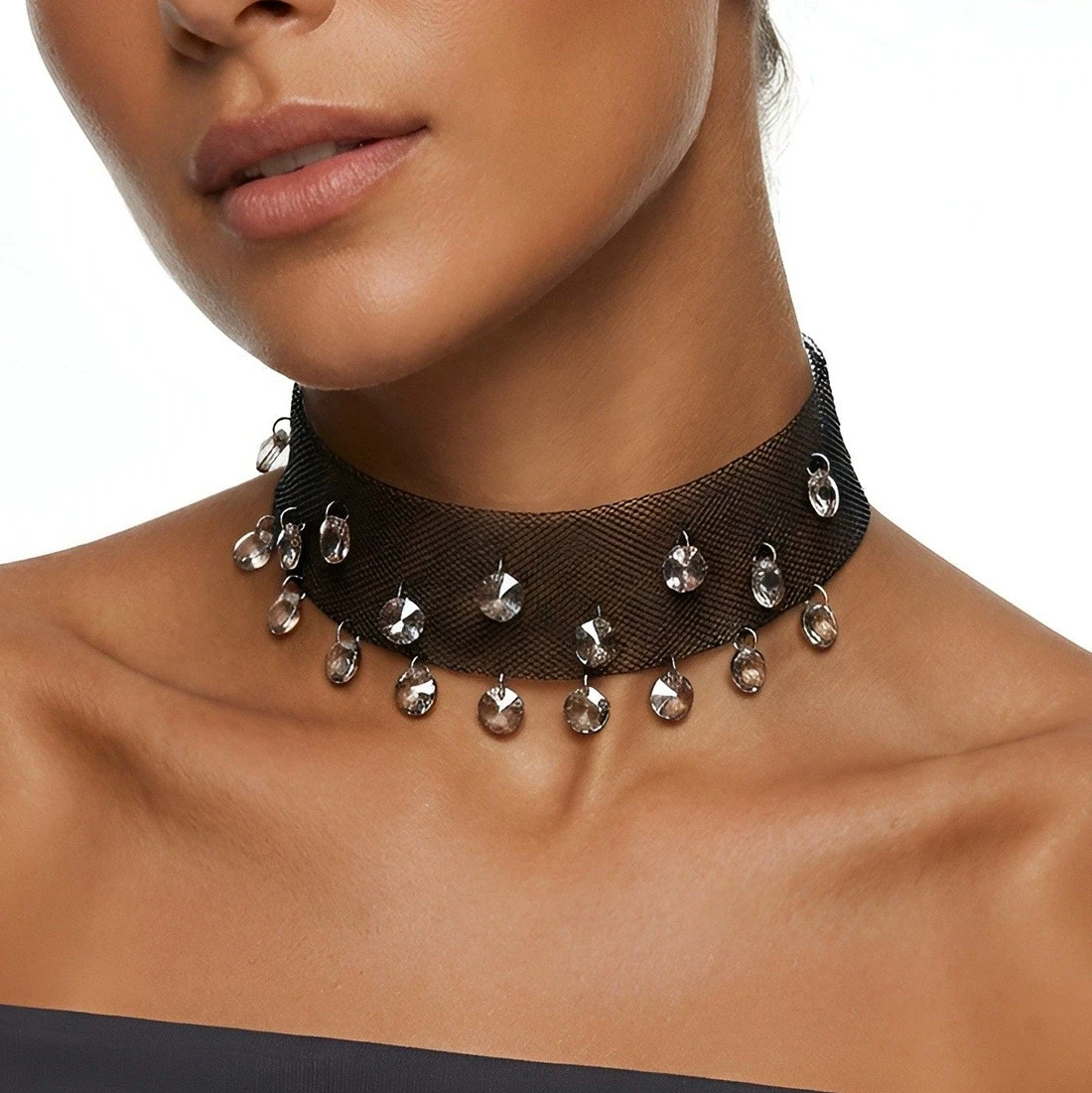 Dramatic Magnetic Clasp Mesh Mesh Full Diamond Pendant Necklace Unique Punk Bohemian Style Women's Jewelry Party Gift NEW