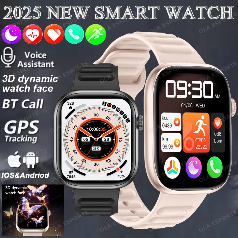 

Новинка 2025 года, умные часы с Bluetooth-вызовом, мужские спортивные часы для здоровья, мониторинг сердечного ритма, здоровья, водонепроницаемые женские умные часы с GPS-треком