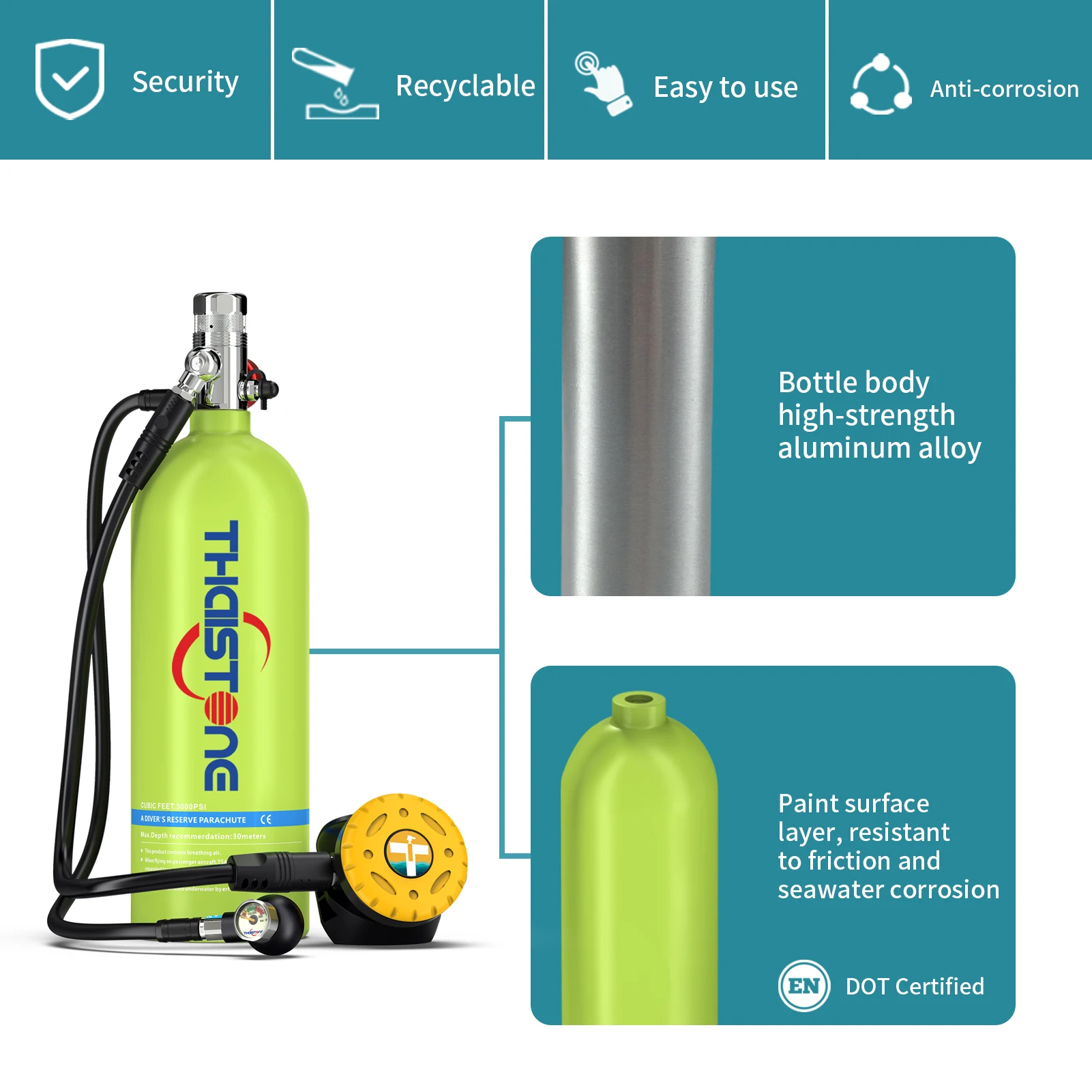 TAIITONEE-Scuba Diving Bottle, Snorkeling Equipment, Oxygen Cylinder, 30Minutes Capacity, Snorkeling Equipment, 2.3L