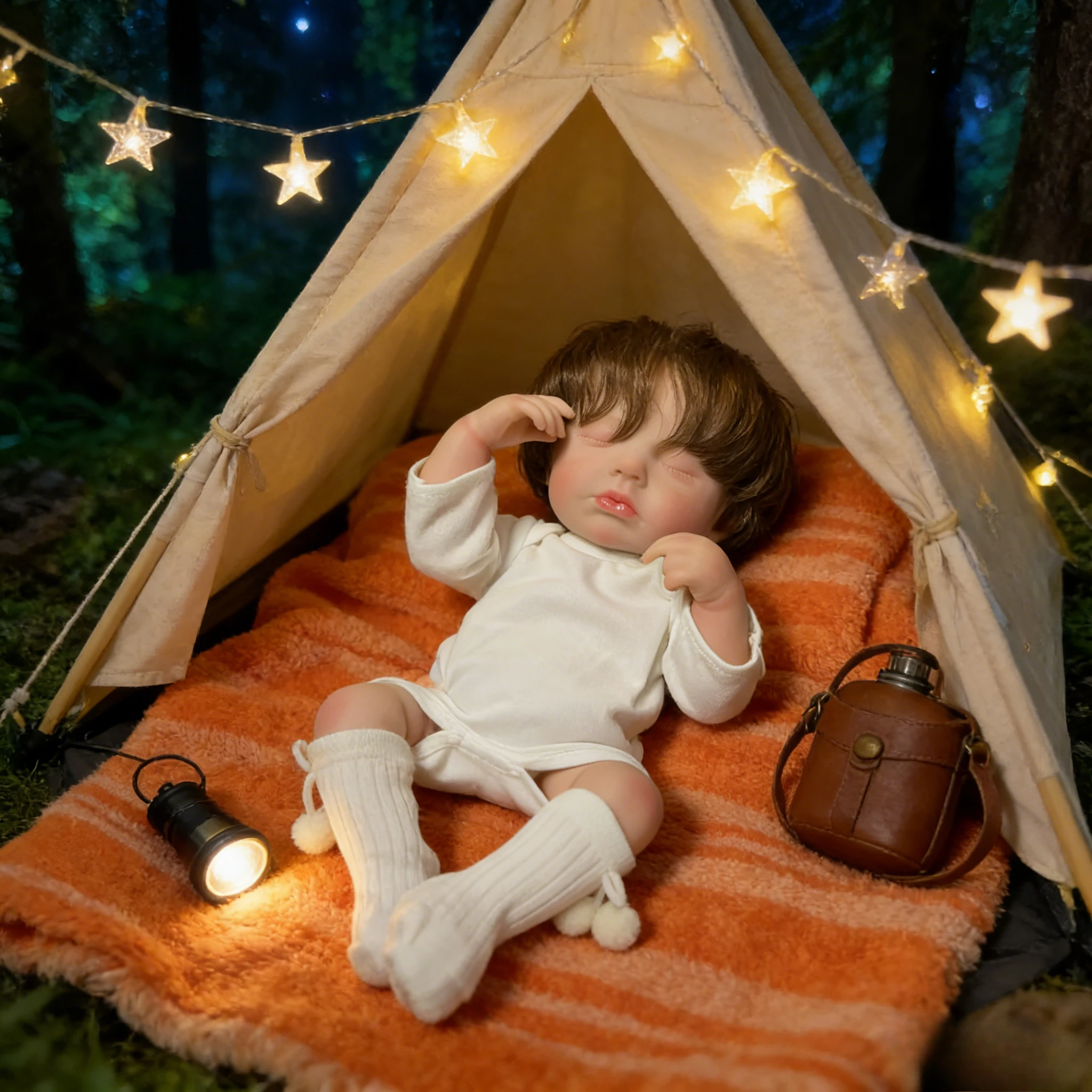 

48CM Lifelike Reborn Baby Doll Loulou with Visible Veins Sleeping Full Vinyl Body Cloth Hands Hand-Rooted Realistic Hair