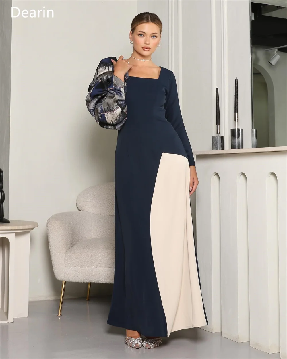 Customized Prom Dress Formal Evening Gown  Dearin Square Collar A-line Floor Length Skirts Draped Ruffle Bespoke Occas