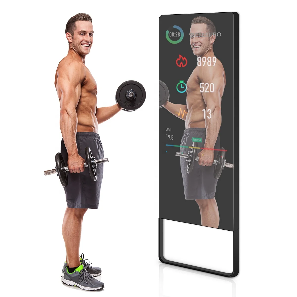 

Tounchscreen Personal Trainer Mirror Floor Standing LCD Display AI Artificial Home Gym Strength Smart Exercise Fitness Mirror