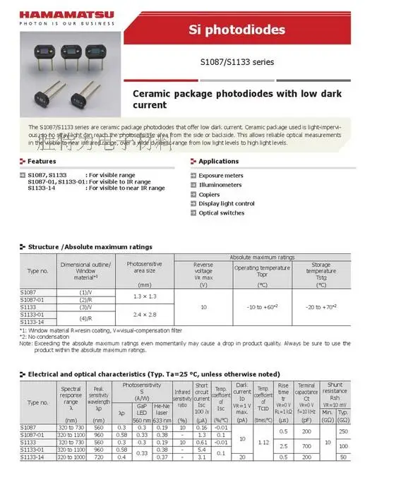 NEW ORIGINAL JAPAN Hamamatsu silicon photodiode sensor S1133 photodiode-10PCS