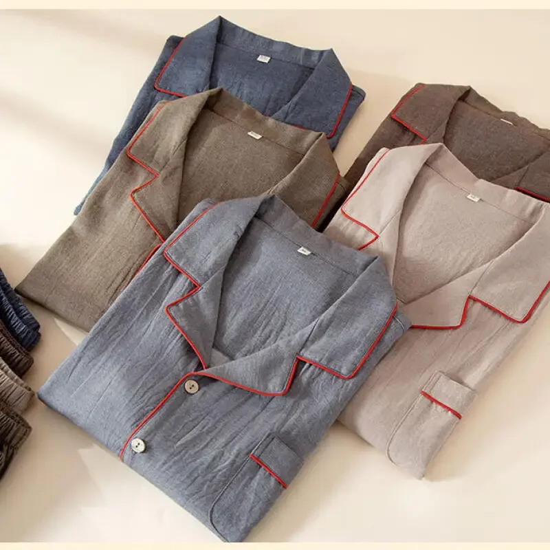 Spring Autumn Cotton Pajamas Suit Casual Breathable Home Clothes Nightwear 2 Pcs Long Sleeve Shirt&pant Men Home Wear Sleepwear