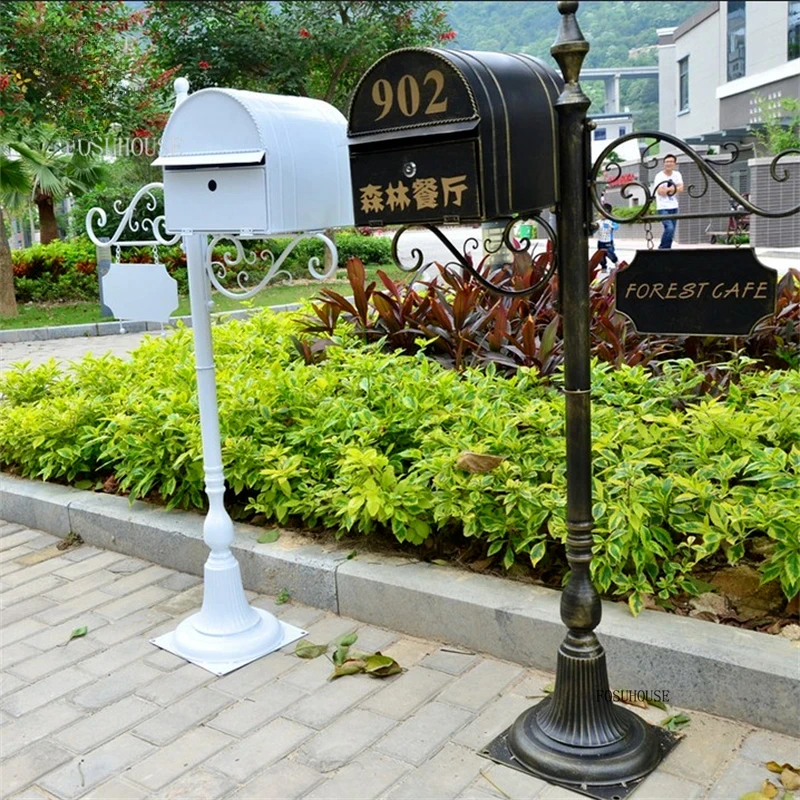 Retro European Mailboxes Outdoor Villa Community Garden Letter Box Wrought Iron Outdoor Rainproof Inbox Outdoor Floor Mailbox