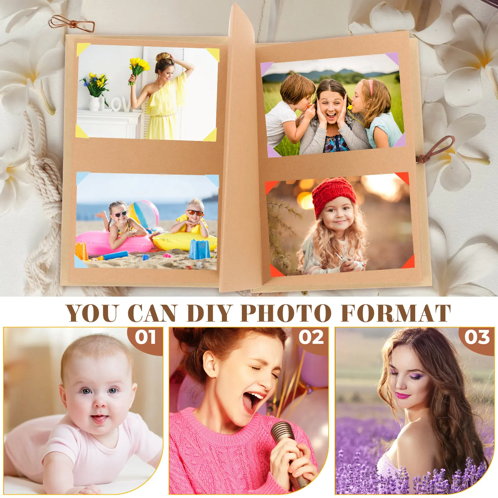 2pcs Folding Photo Album Book – Vintage Retro Scrapbook with Bow Design, Lightweight & Portable for Family Travel