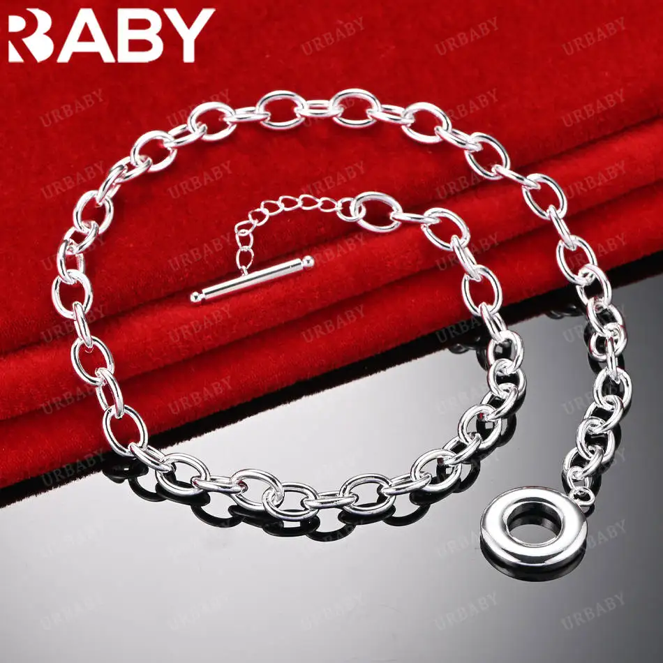 

URBABY 47cm 925 Sterling Silver Round Chain Necklace For Women Men Creativity Gifts Street All-match Party And Daily Wear