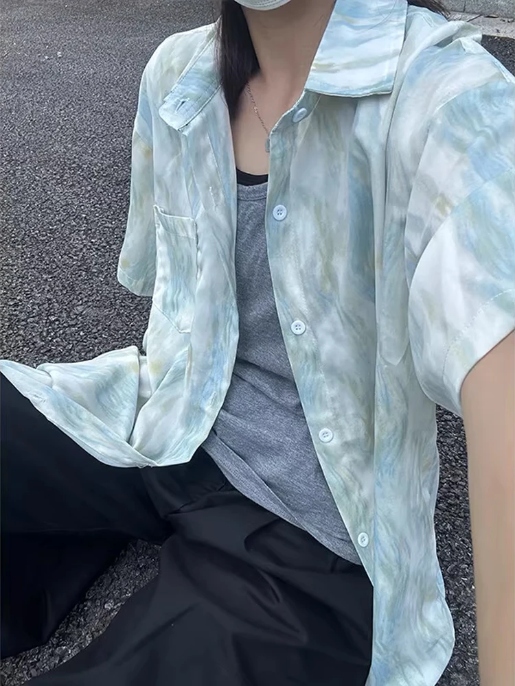 

Hawaii Sle Dyed Ice Silk ort Sve irt ex Summer Faionable Brand Couple Match Sun Protection Outerwear Breathable