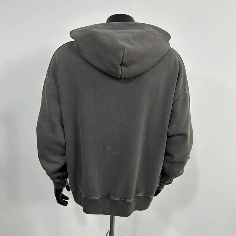 Good Quality Chaopai SAINT Hoodies Men Woman Washed Vintage Hole Zipper Casual Pullover Sweatshirts Coats