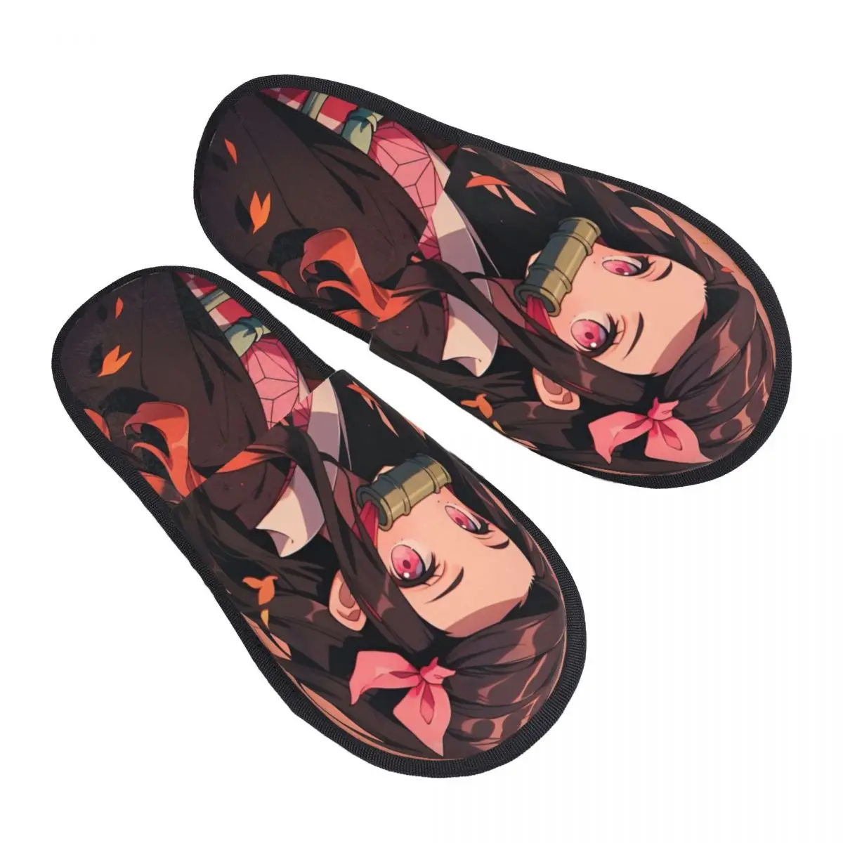 Anime Kawaii Nezuko Winter Plush Slippers Bedroom Demon Slayer Cozy Memory Foam Slides Anti Slip