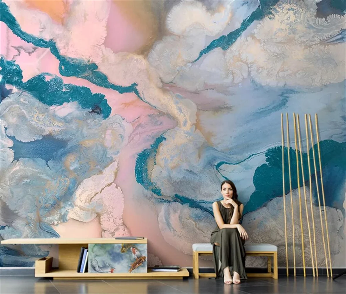 Custom Modern microcrystalline ceramic tiles flowing gold marble wallpaper TV background wall paper 3D Home Decoration