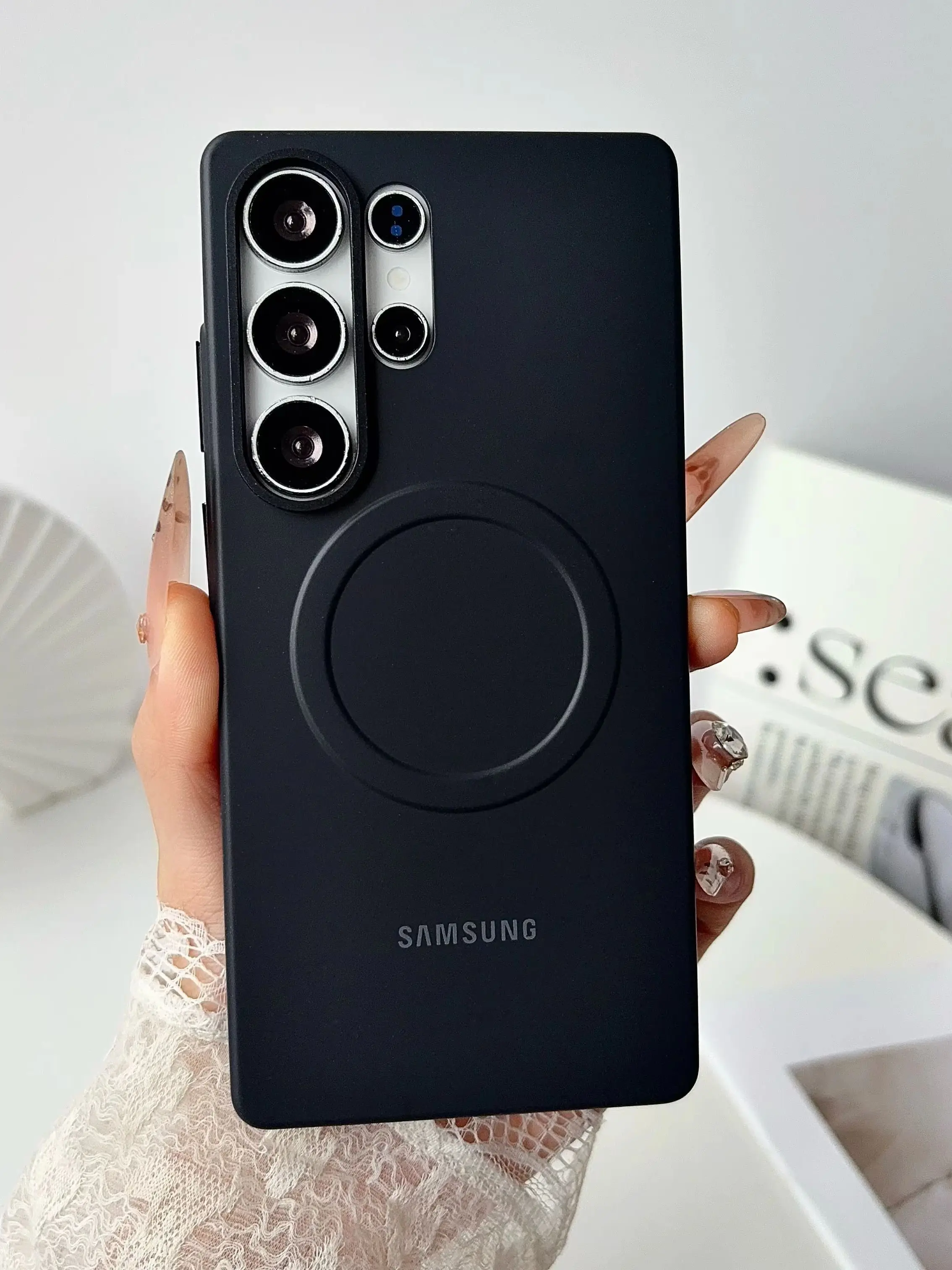 Cienkie, magnetyczne etui do Samsunga S26 Ultra, Galaxy S25 Ultra, S24 Ultra z pierścieniem magnetycznym do bezprzewodowego ładowania Magsafe, cienka, matowa obudowa. — zdjęcie produktu 7