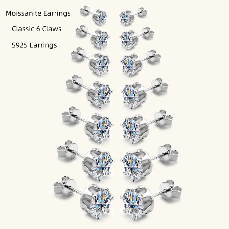 

BagueRingen Moissanite Earring 0.1-3ct D VVS1 GRA Certified Lab Diamond 6 Claw S925 Sterling Silver Stud Earrings for Women&Man