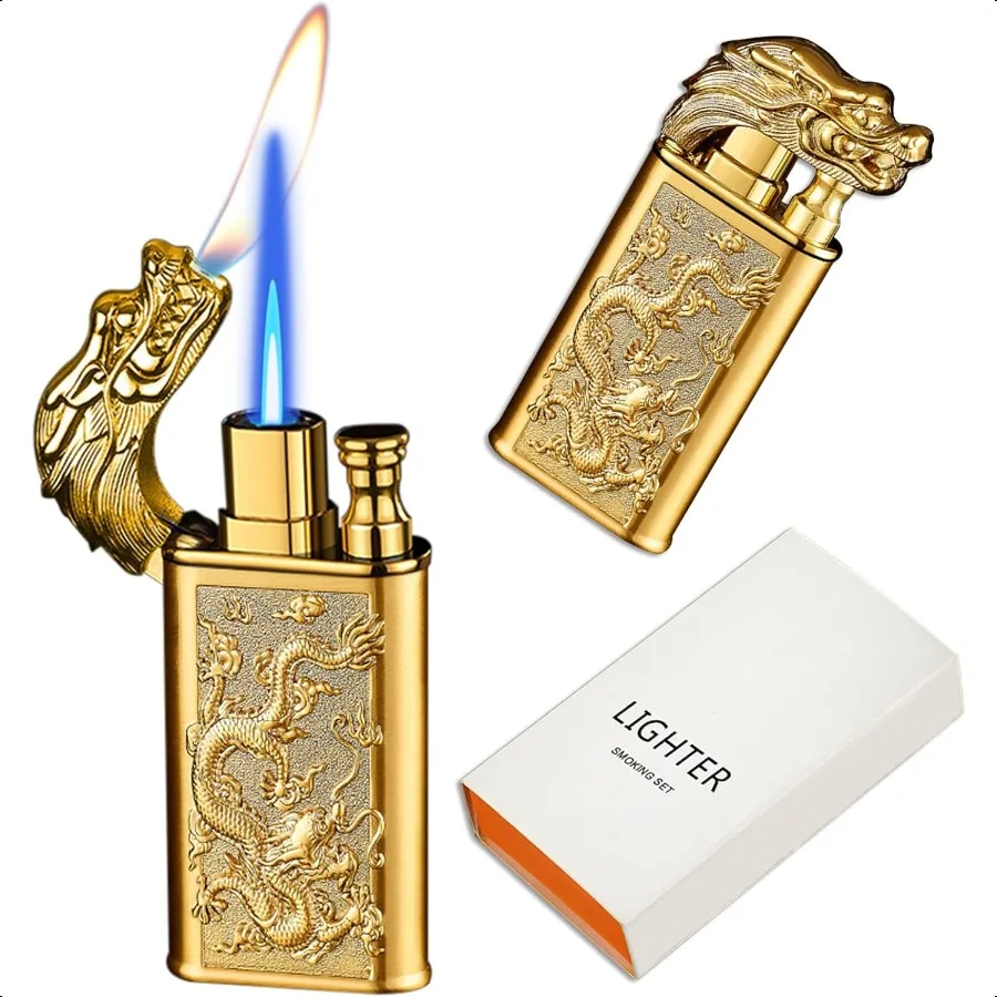 

Зажигалка для фонаря Magic Dual Flame Dragon, ветрозащитная регулируемая зажигалка с струйным пламенем и мягким пламенем, многоразовая бутановая зажигалка для фонаря