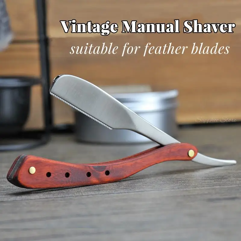 Barber Shop Men Straight Edge Razors Removal Shaver With Feather Blade Zinc Alloy Folding Shaving Knife Sandalwood Handle